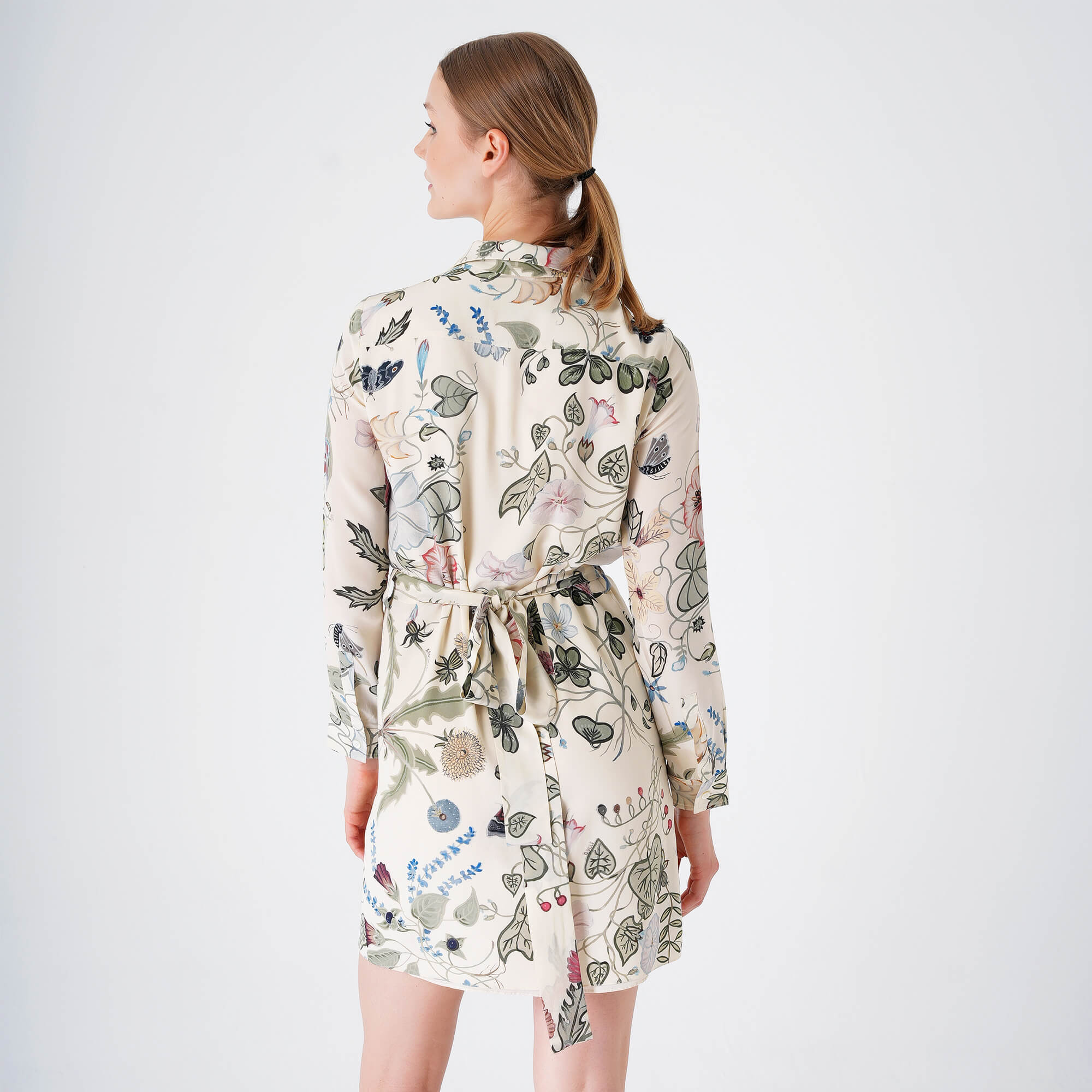 Gucci - Beige Blue &  Yellow Print Silk Shirt Dress